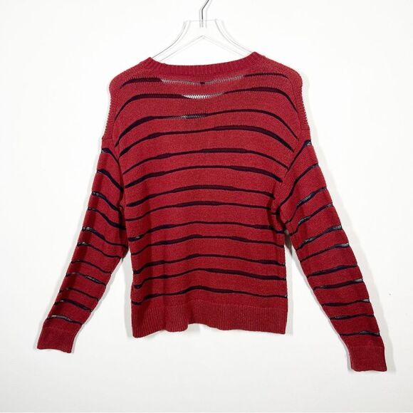 Rag & Bone Women’s Size Medium Red Blue Striped Penn Burgundy Crewneck Sweater - Picture 9 of 14